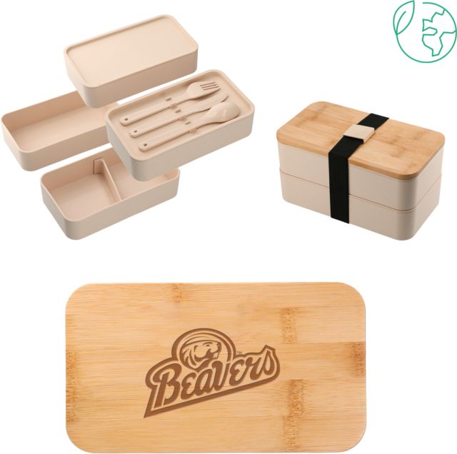 Bemidji State Stackable Bamboo Fiber Beige Bento Box BSU Beavers Engraved - ONLINE ONLY