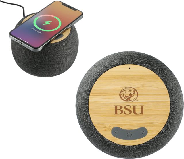 Bemidji State Garm Fabric & Bamboo Speaker with Wireless Charging BSU Beaver Engraved - ONLINE ONLY